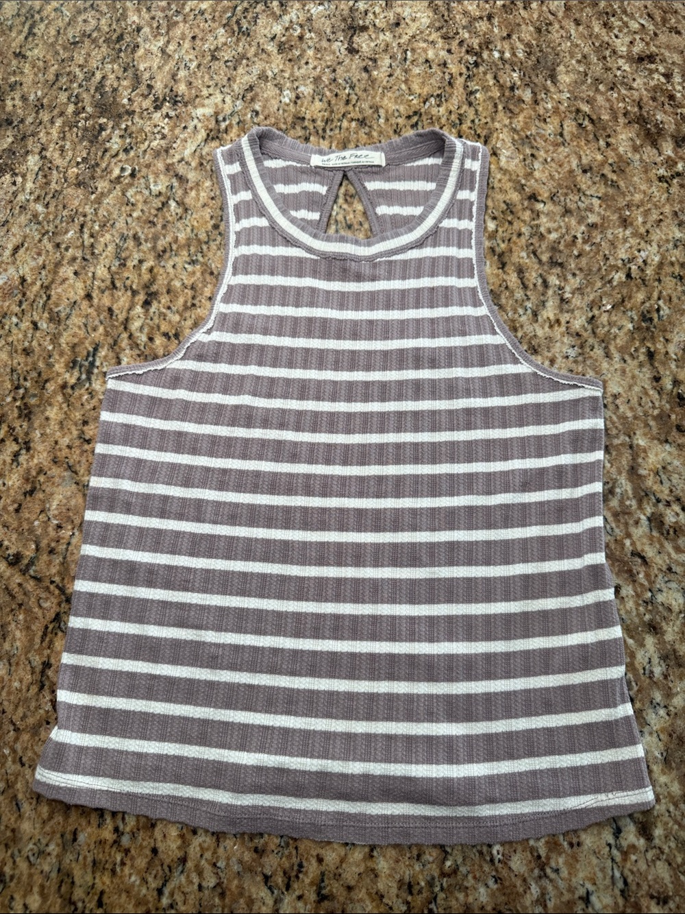 We The Free Mauve and White Striped Ribbed Tank